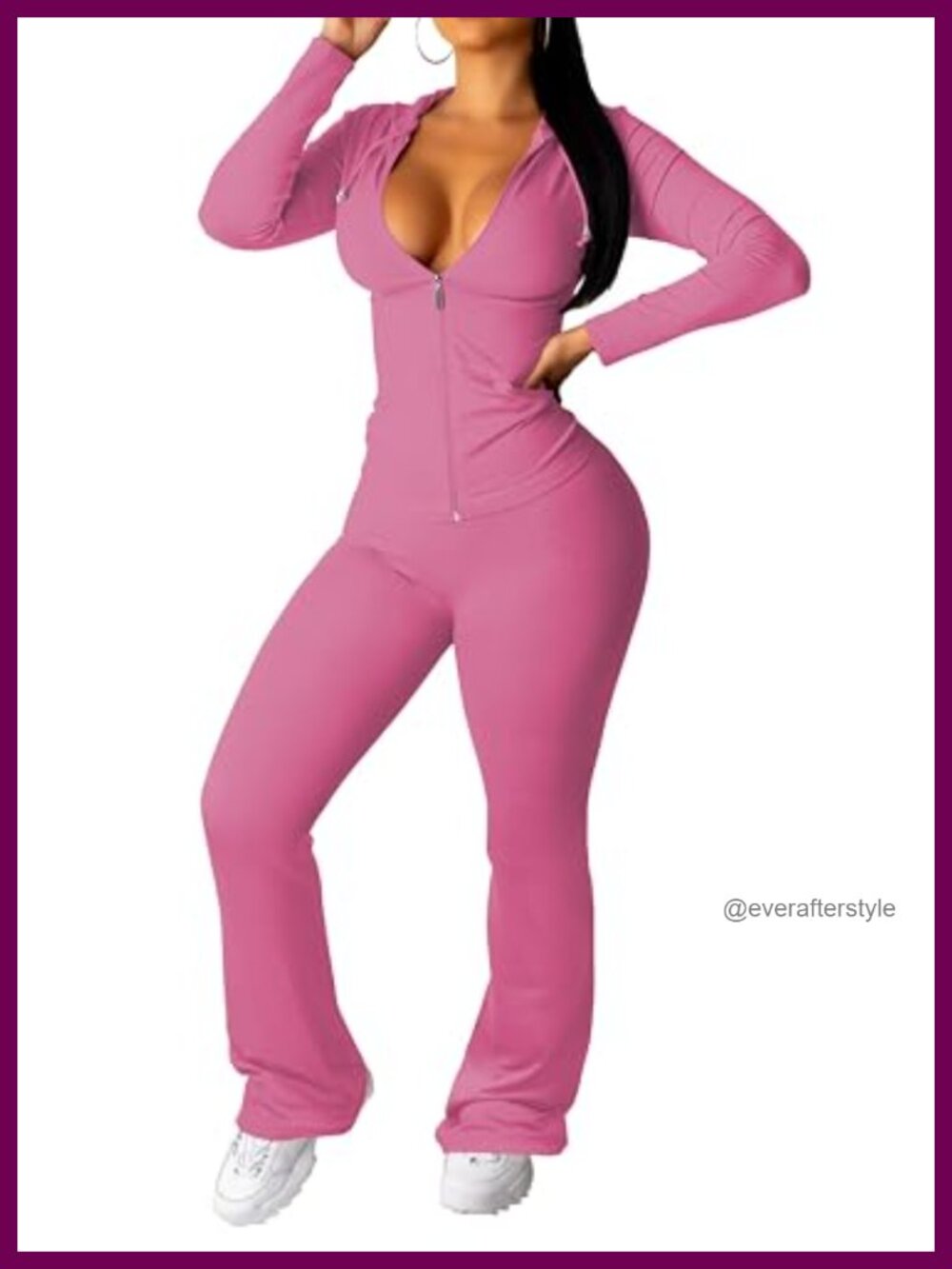 PINSV Women's 2 Piece Tracksuit Zip Up Hoodie Flare Pants Set